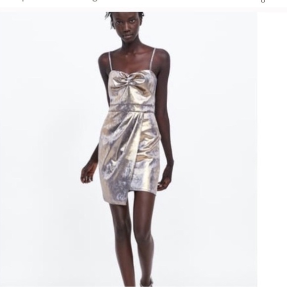 Zara Golden Strappy Party Dress Size Small - Picture 6 of 6